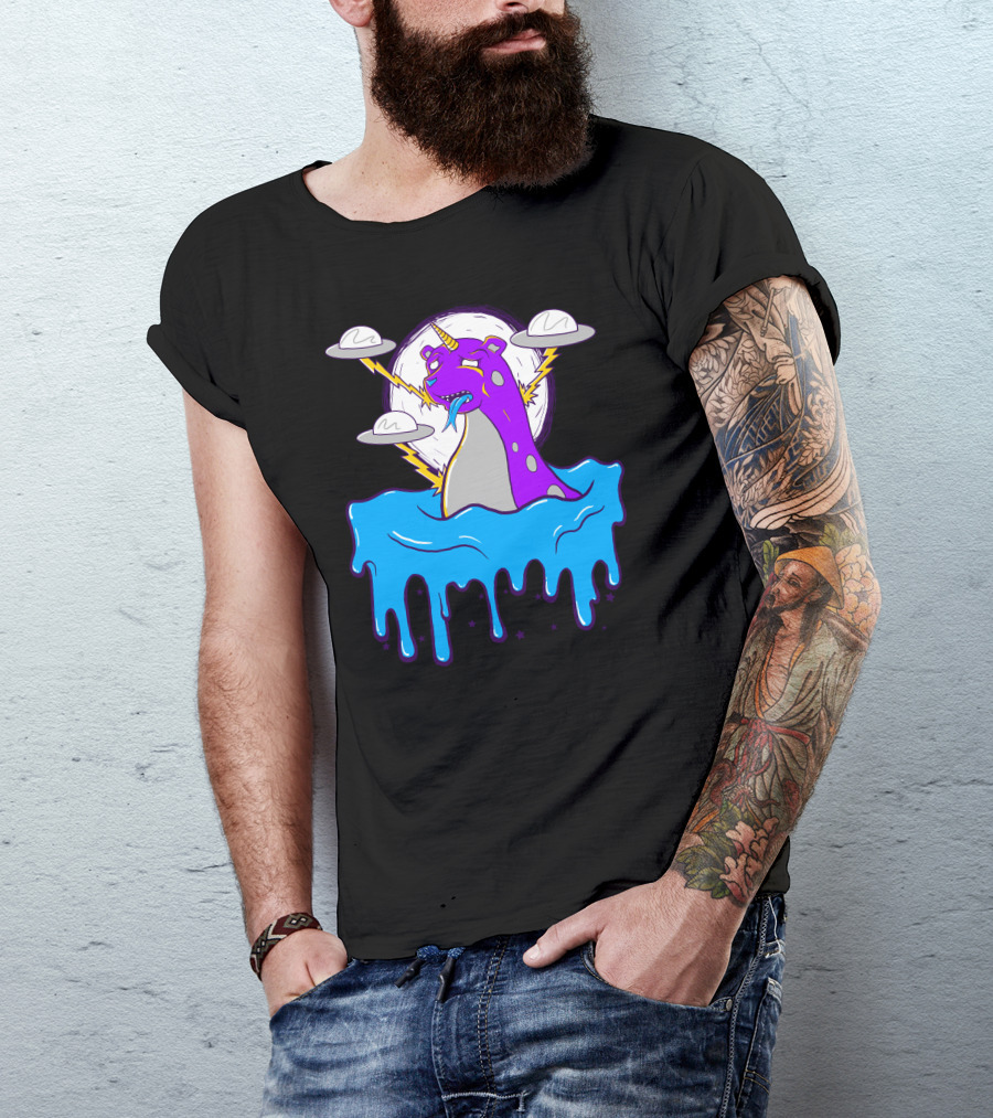 Beargon Vs Alien Spaceships In Dripping Cosmic Showdown T-Shirt