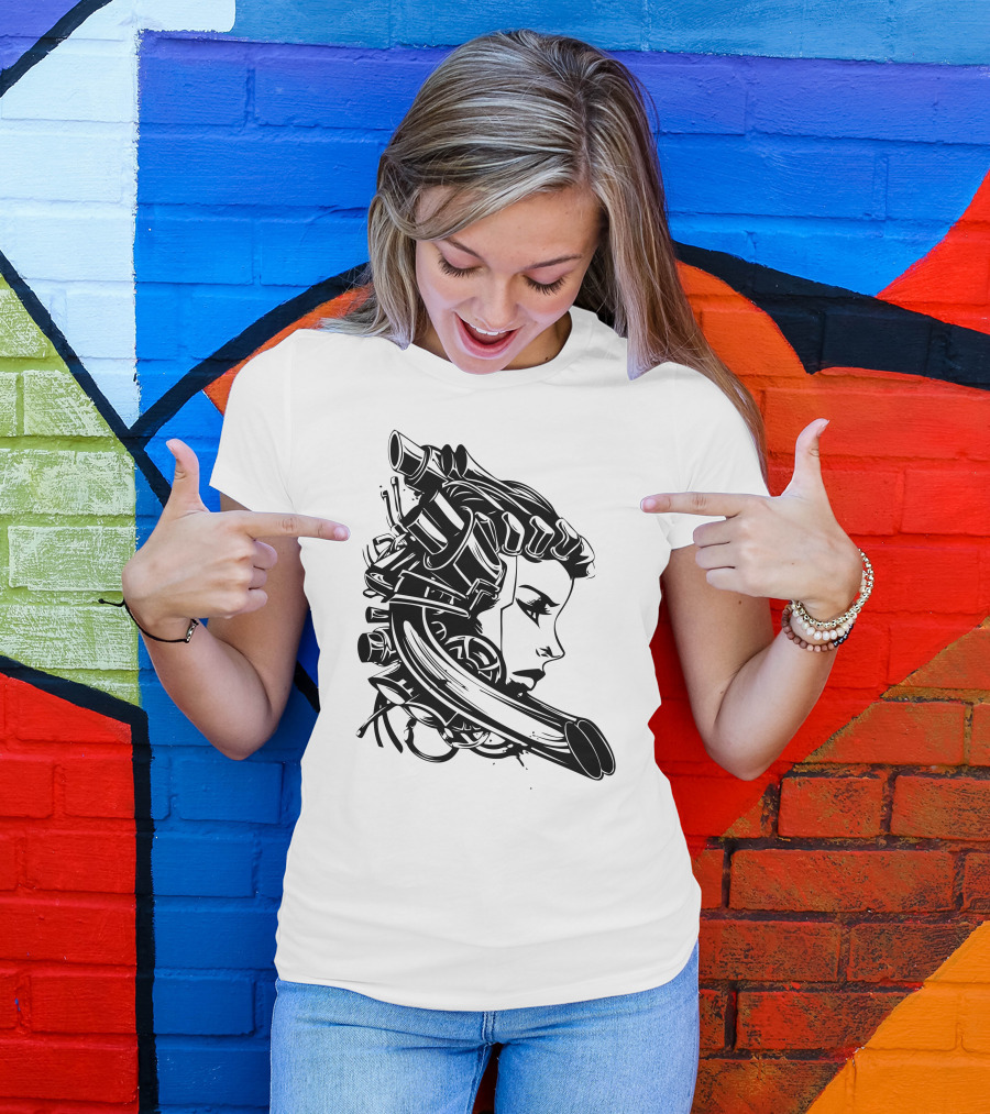 Biker Gal Engine Head T-Shirt