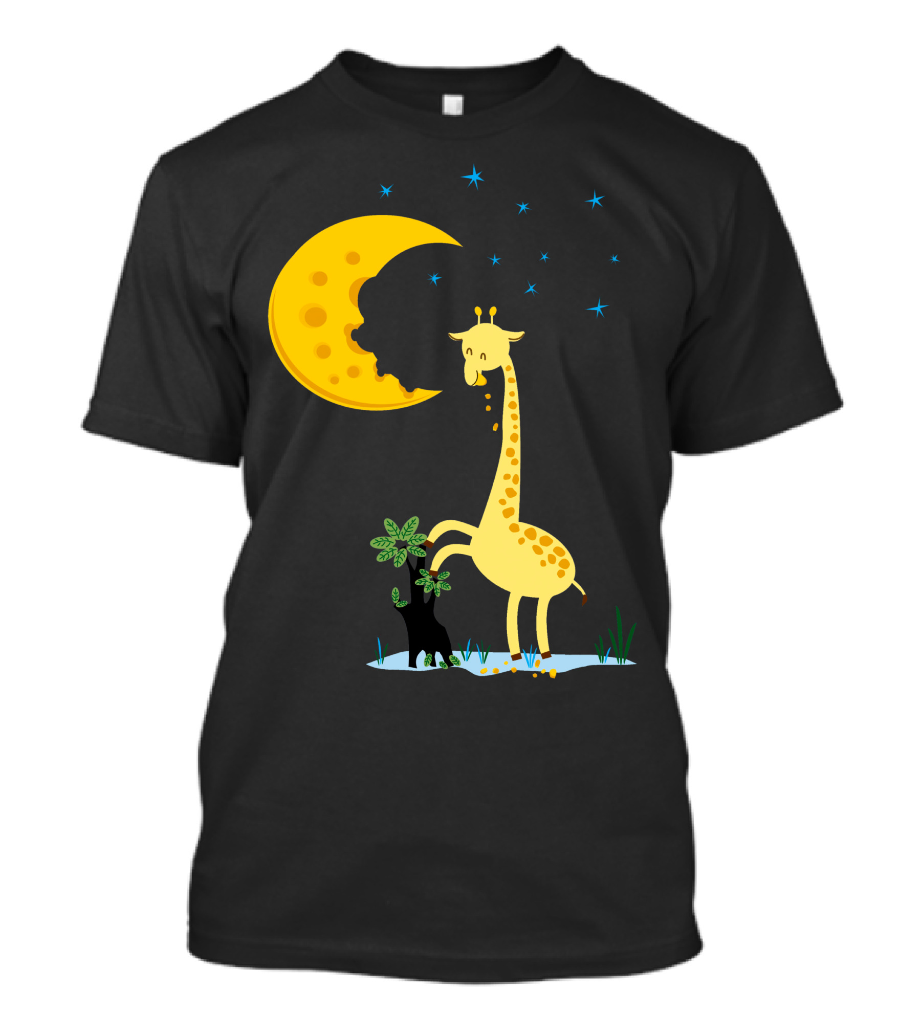 Giraffe Biting A Delicious Moon Cake Under Starry Night T-Shirt