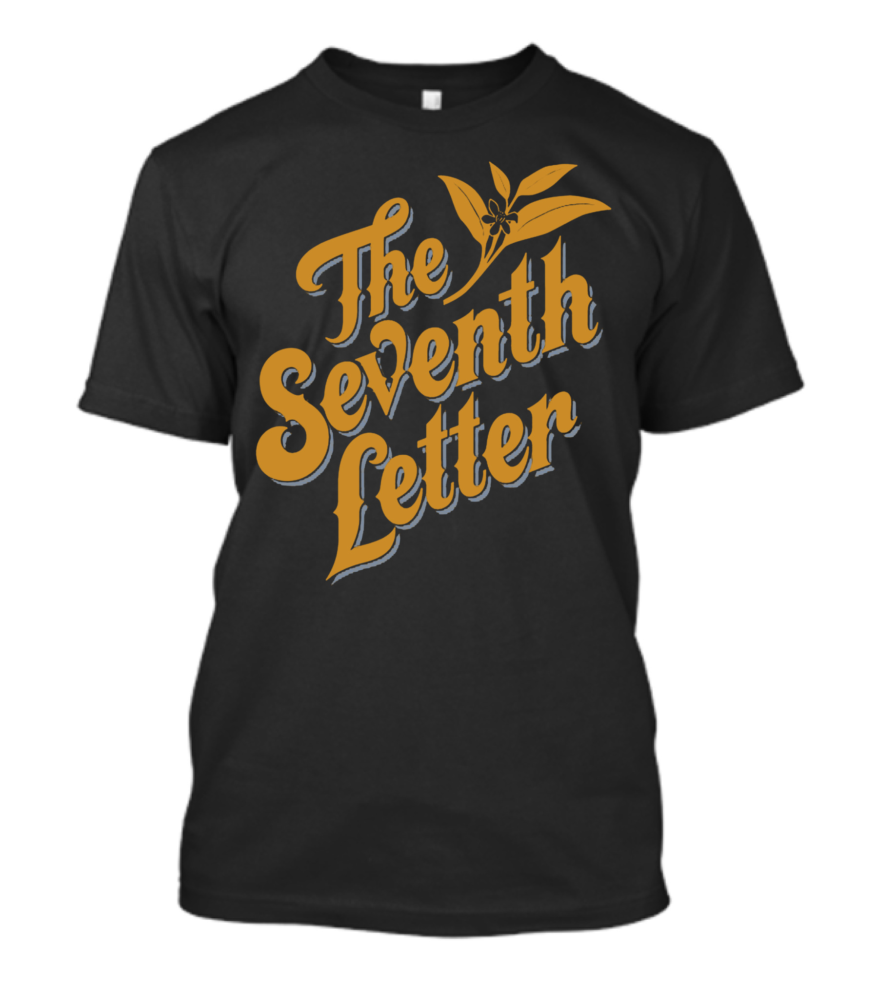 The Seventh Letter Bold Text With Orange Flower Motif T-Shirt