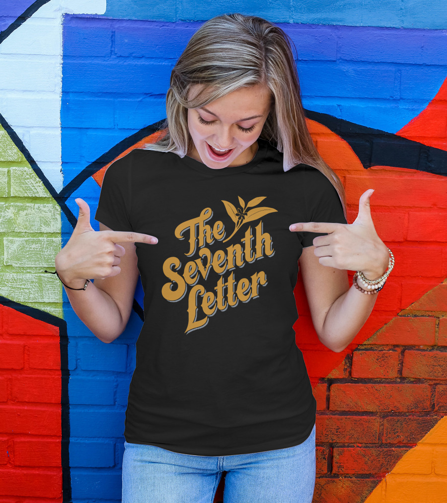 The Seventh Letter Bold Text With Orange Flower Motif T-Shirt