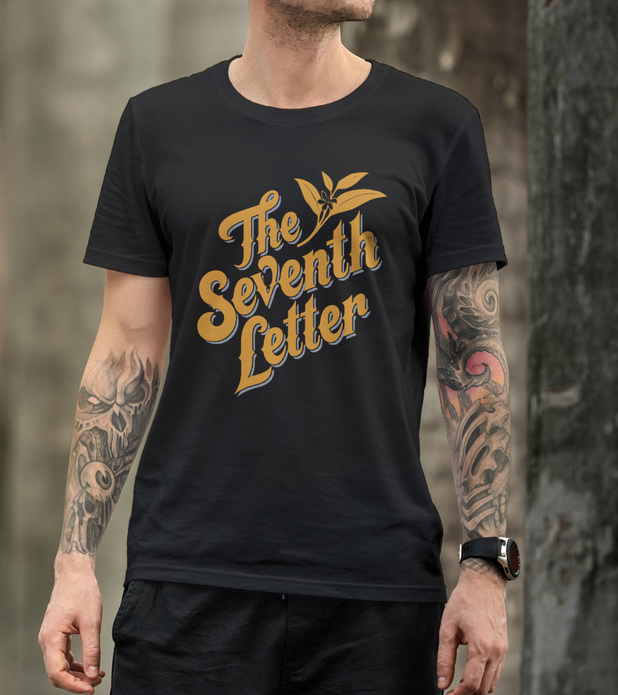 The Seventh Letter Bold Text With Orange Flower Motif T-Shirt