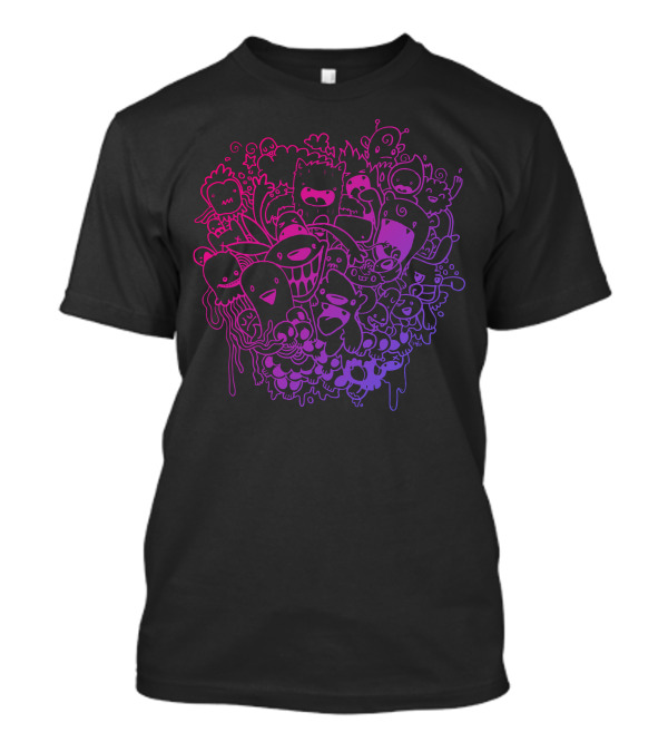 Too Much Time Colorful Monster Doodle T-Shirt