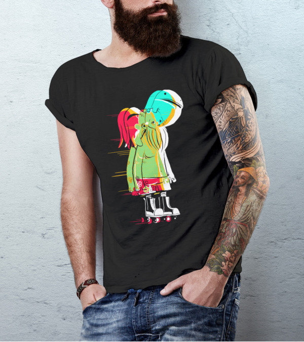 Too Rad For Registration Roller Skating Abstract Character With Helmet And Vibrant Colors T-Shirt