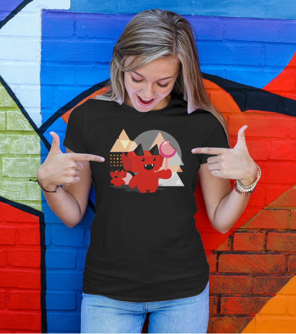 Tooth Fairy Lover Red Demon With Lollipop And Geometric Shapes T-Shirt