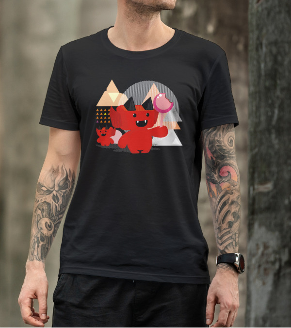 Tooth Fairy Lover Red Demon With Lollipop And Geometric Shapes T-Shirt