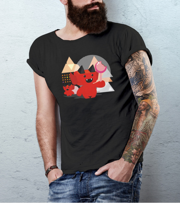 Tooth Fairy Lover Red Demon With Lollipop And Geometric Shapes T-Shirt