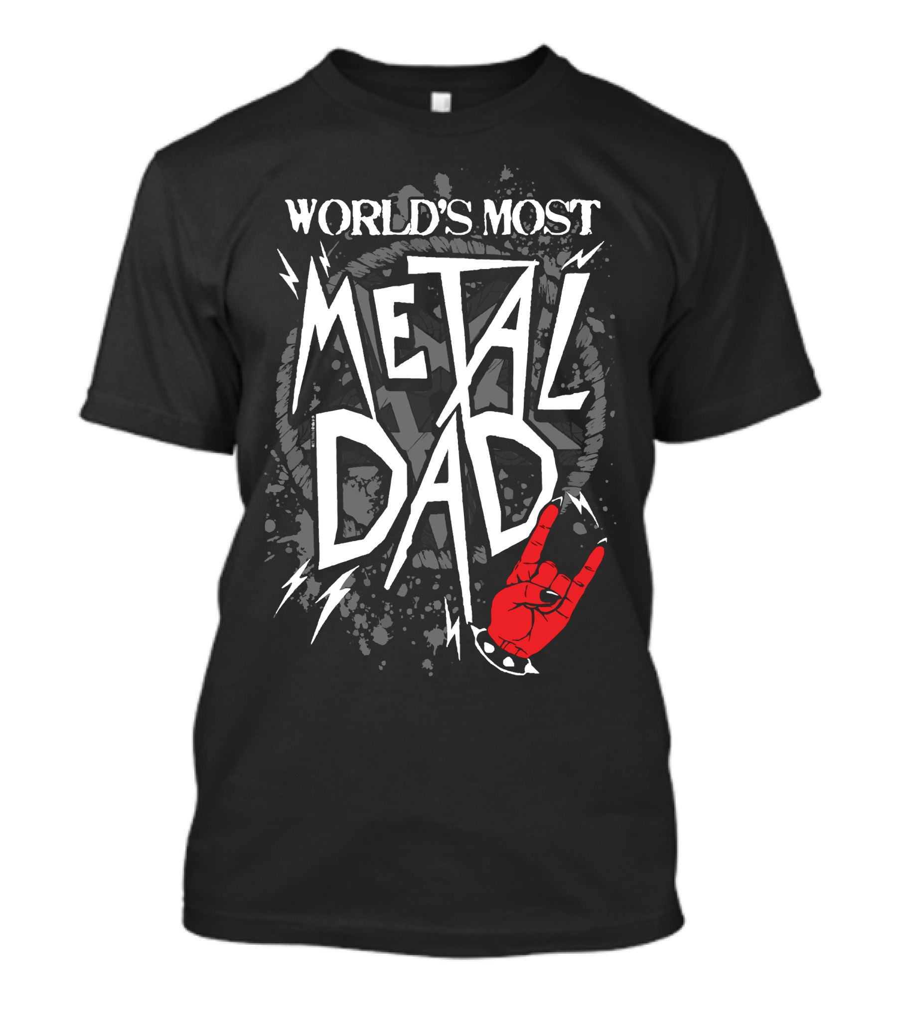 World's Most Metal Dad With Red Rock Hand Sign And Lightning Bolts T-Shirt