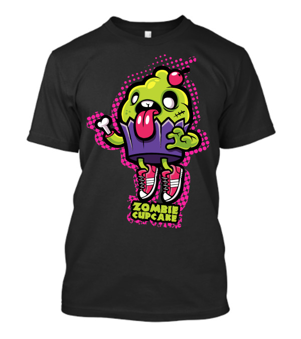 Zombie Cupcake Cartoon With Green Face And Pink Sneakers T-Shirt