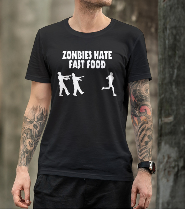 Zombies Hate Fast Food Silhouettes Chase Scene T-Shirt