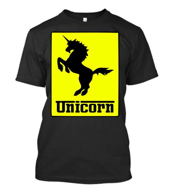 Unicorn Ferrari Car Logo Parody Black Yellow T-Shirt