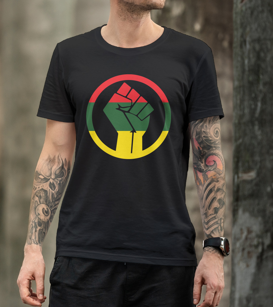 Rastafarian Black Power Fist With Red Gold Green Circle T-Shirt
