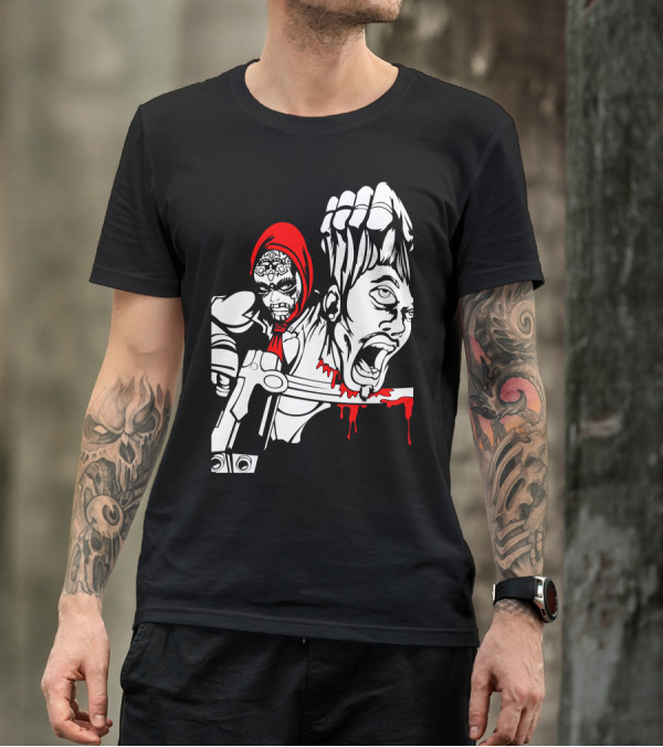 Red Murder Reaper With Scythe And Severed Head T-Shirt