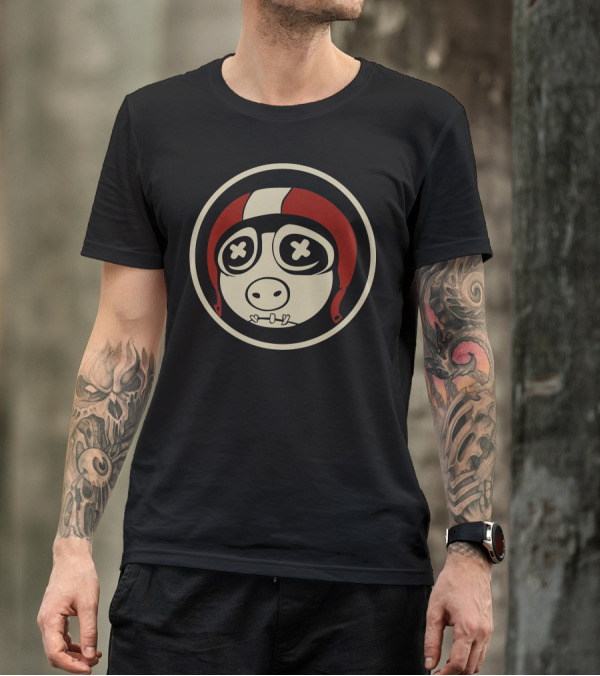Roadhog Pig Biker Helmet Emblem T-Shirt