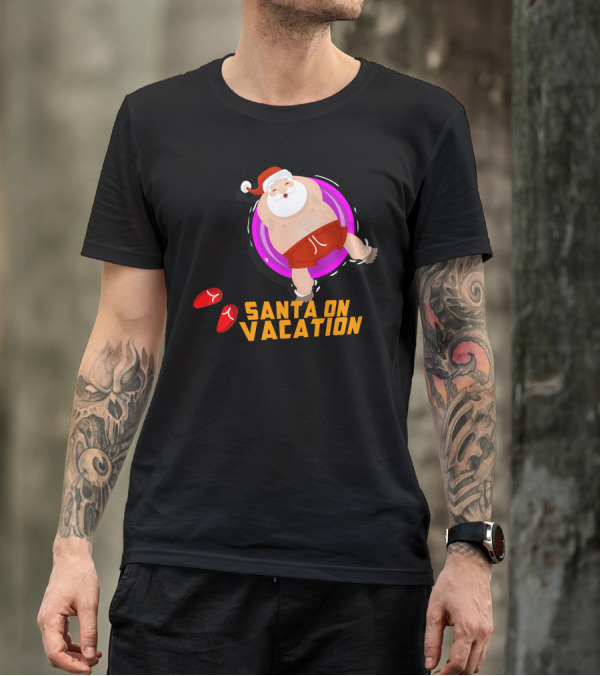 Santa Claus On Vacation Beach Tubing Relaxation T-Shirt