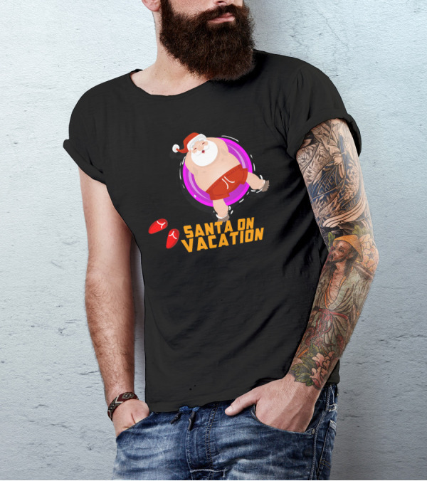 Santa Claus On Vacation Beach Tubing Relaxation T-Shirt