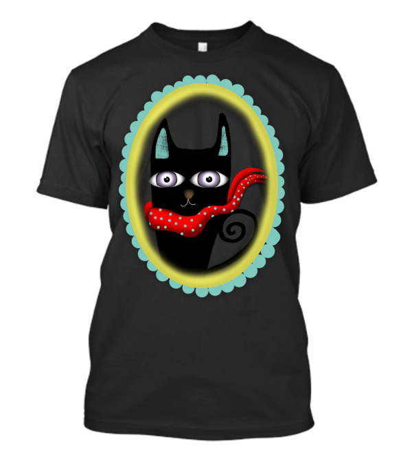 Scarf Kitty Cat Polka Dot Red Scarf Oval Frame Black Feline T-Shirt