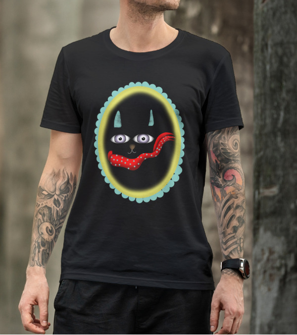Scarf Kitty Cat Polka Dot Red Scarf Oval Frame Black Feline T-Shirt
