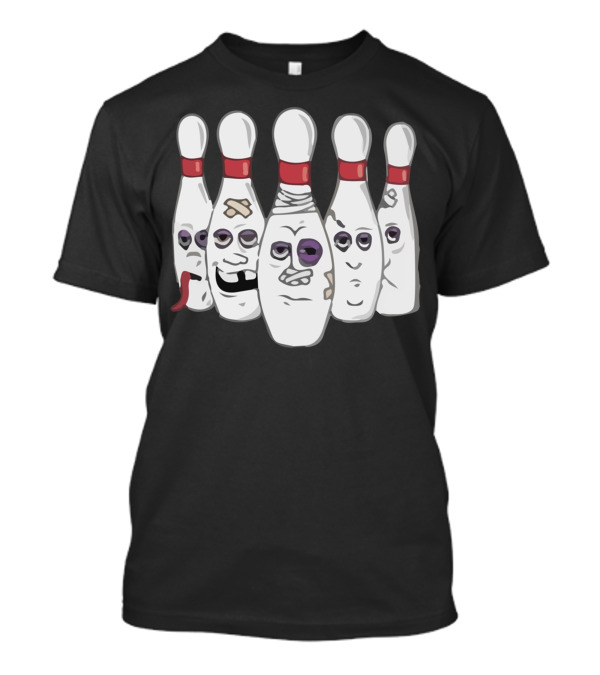 Beat Up Bowling Pins Cartoon Face Expressions T-Shirt