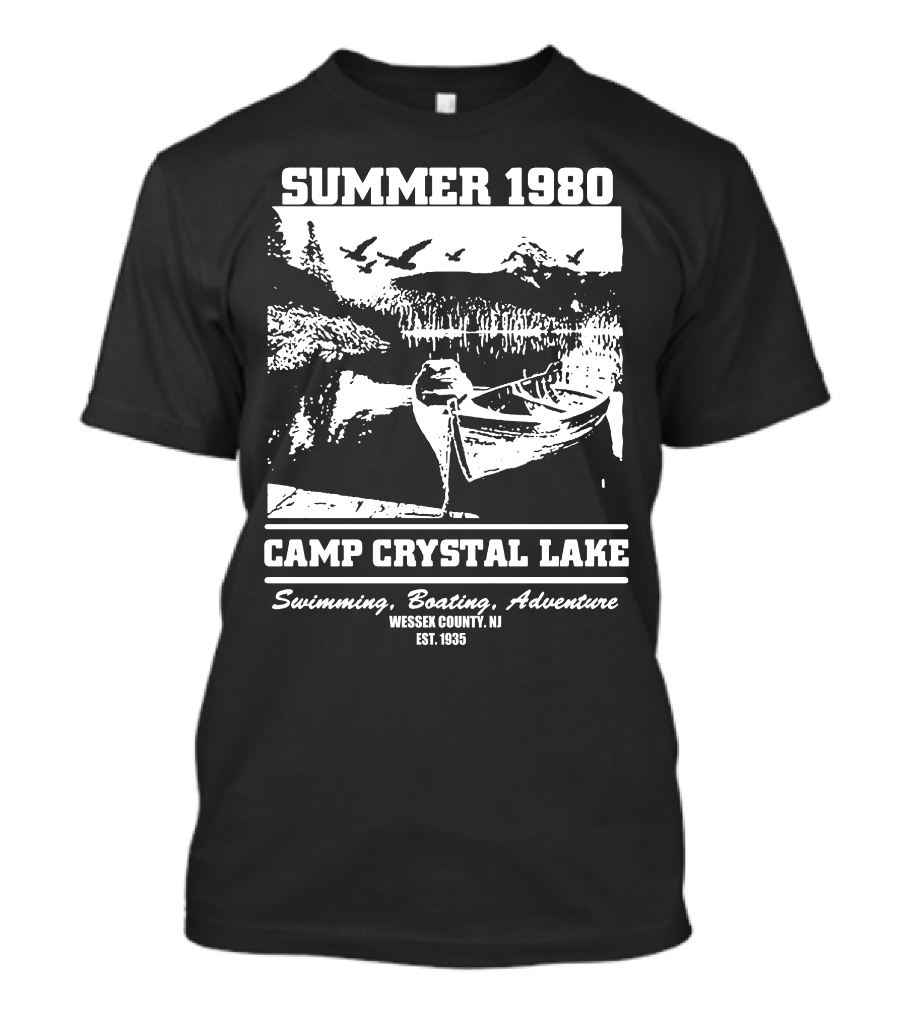 Summer 1980 Camp Crystal Lake Swimming Boating Adventure Wessex County NJ Est. 1935 T-Shirt