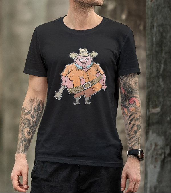 Cowboy Monster Cartoon Character With Hat And Rifle T-Shirt