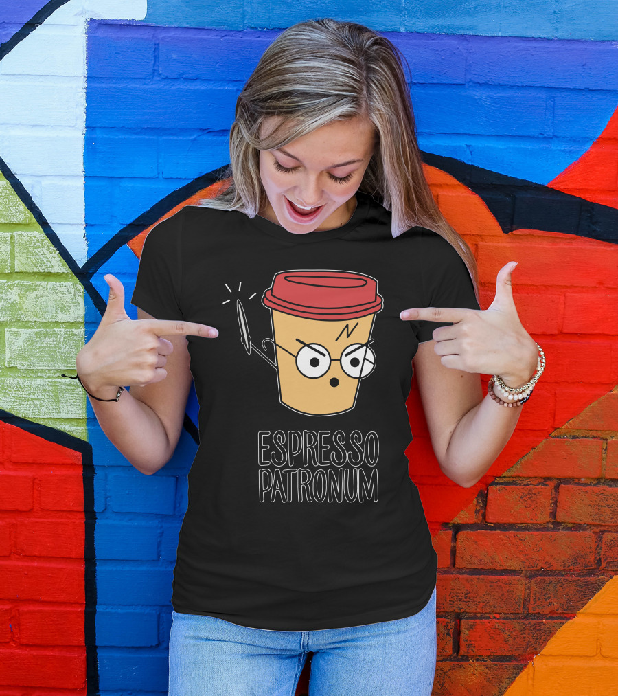 Espresso Patronum Coffee Cup Magic Wand Glasses Iconic Mashup T-Shirt
