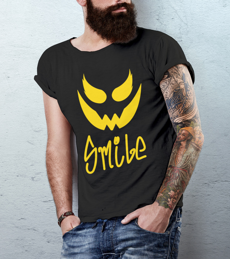 Smile Evil Face Bold Yellow Eyes And Mouth T-Shirt