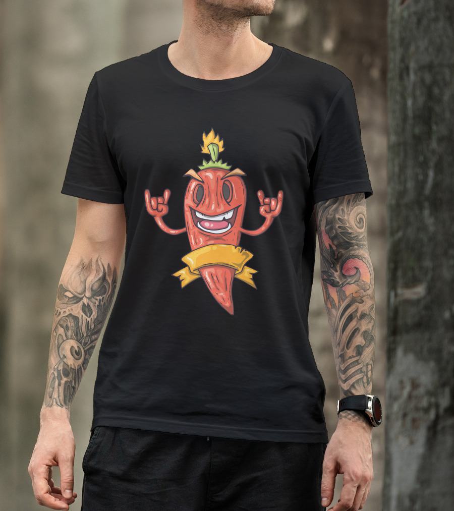 Funny Chilli Pepper Rock On Flame T-Shirt