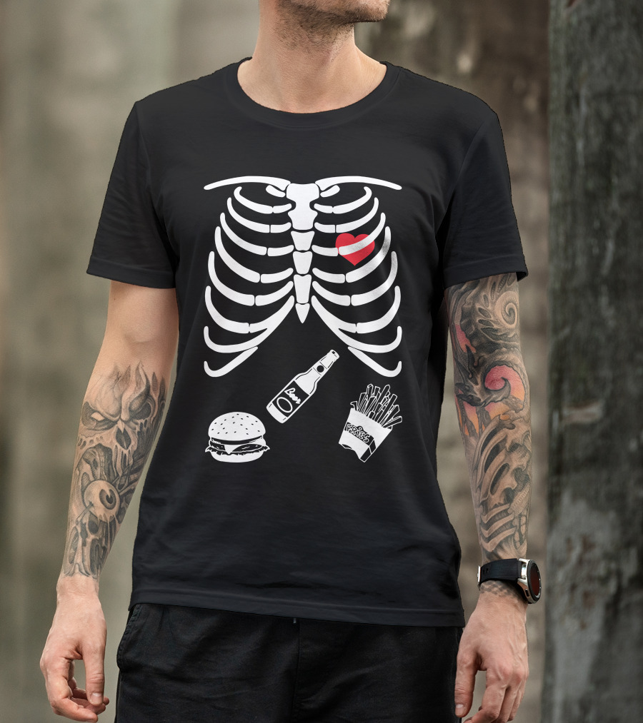 Happy Burger Fries Soda Ribcage Heart T-Shirt