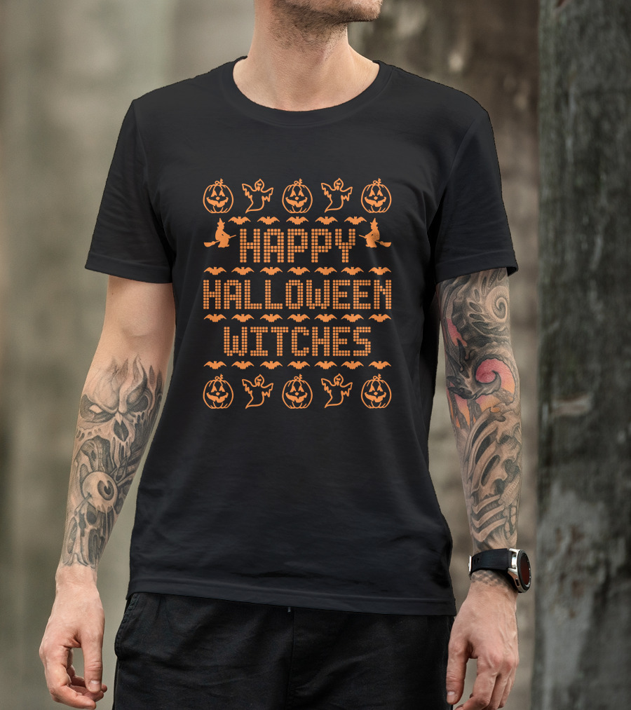HAPPY HALLOWEEN WITCHES PUMPKINS GHOSTS BATS T-Shirt