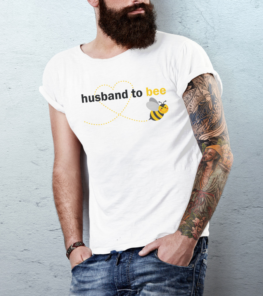 Husband To Bee Heart Dotted Line With Smiling Cartoon Bee T-Shirt