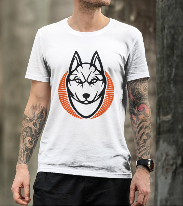 Husky Head With Orange Circle Outline T-Shirt