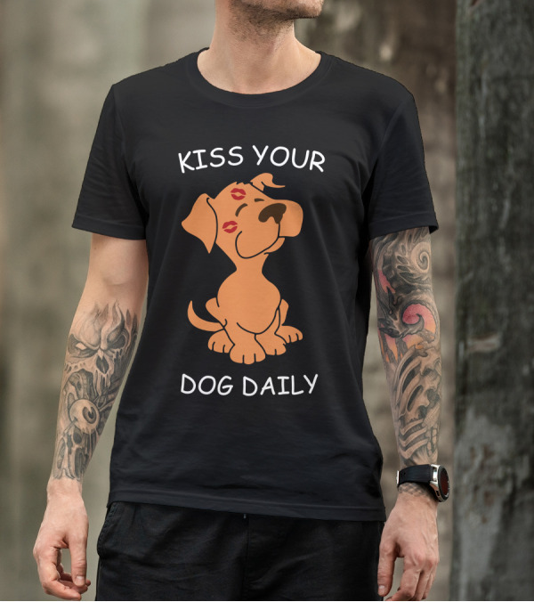 Kiss Your Dog Daily Cute Cartoon Dog With Lips T-Shirt