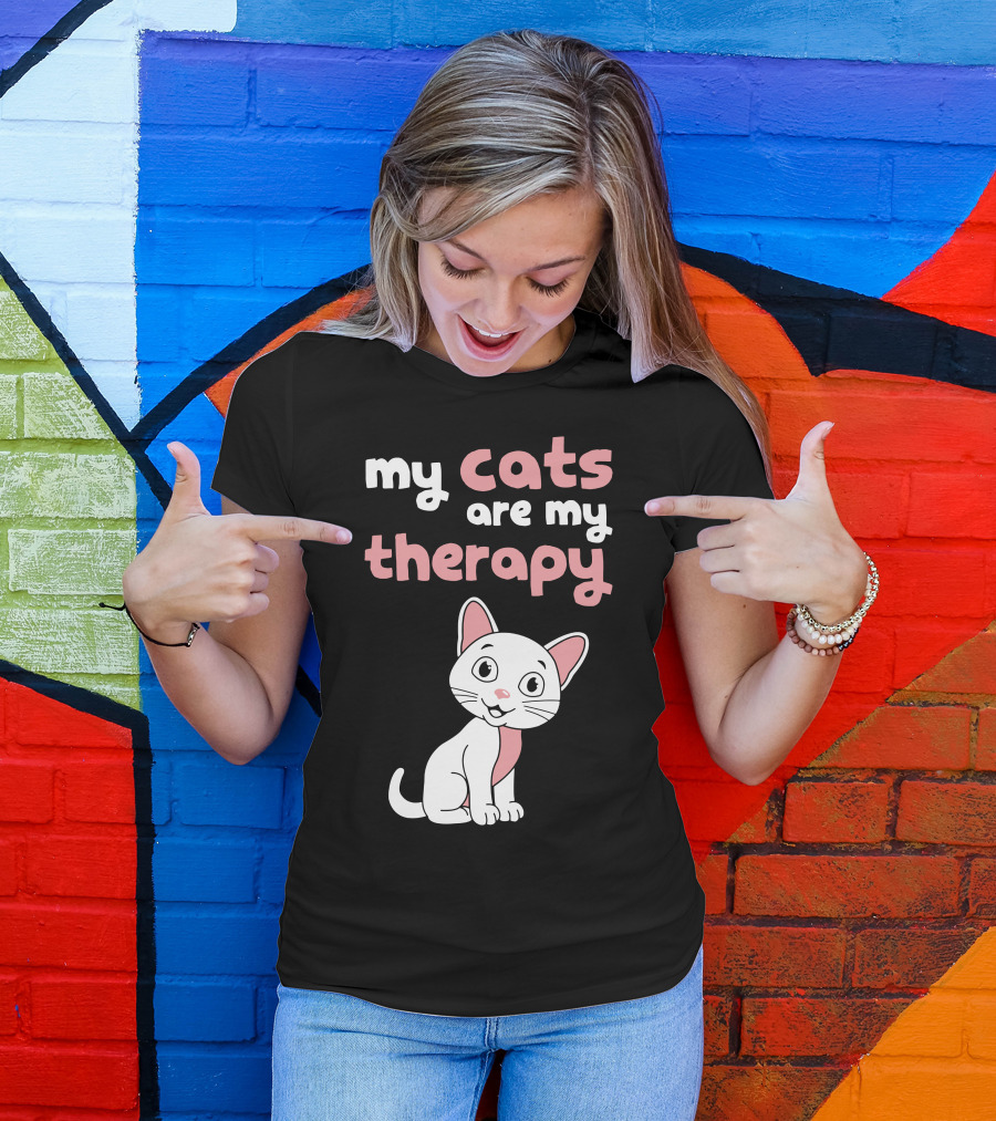 My Cats Are My Therapy Cute Cartoon Cat T-Shirt