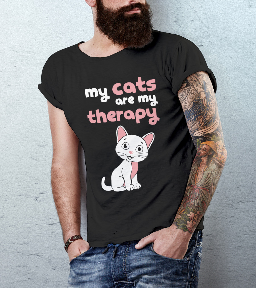 My Cats Are My Therapy Cute Cartoon Cat T-Shirt