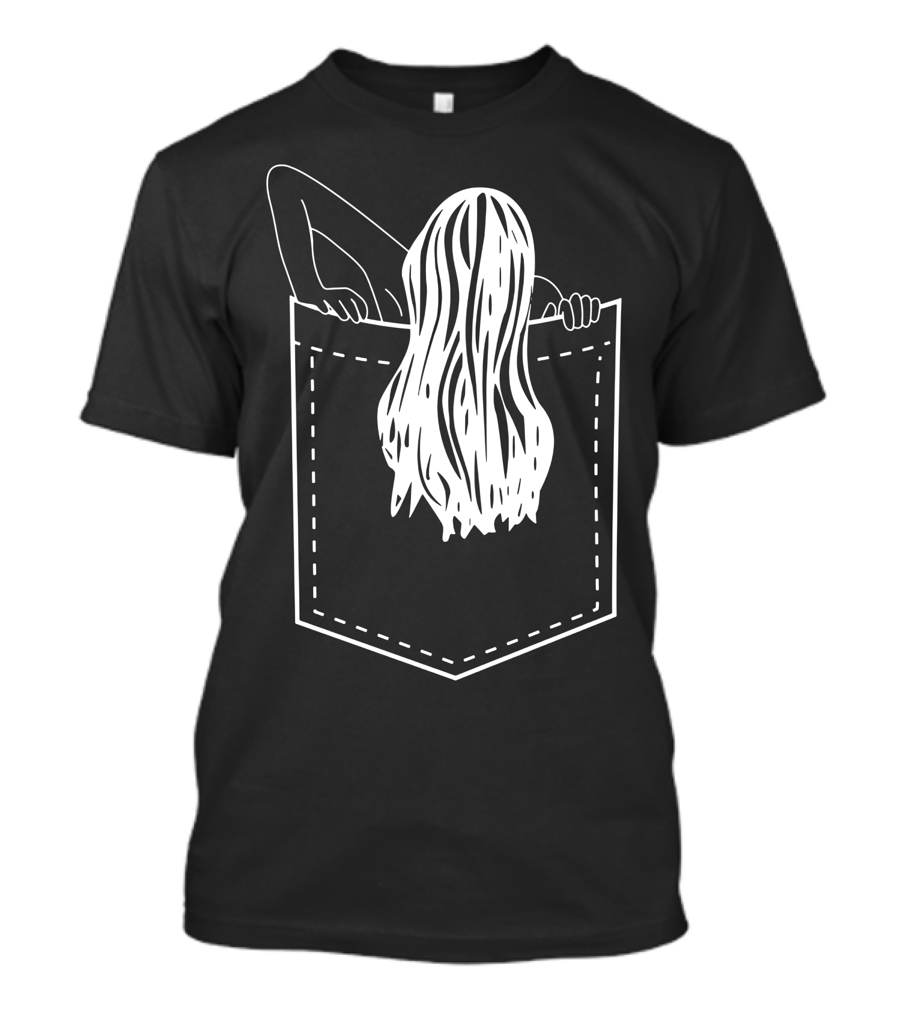 Pocket Samara Creepy Girl Figure In Hair And Pocket Outline T-Shirt