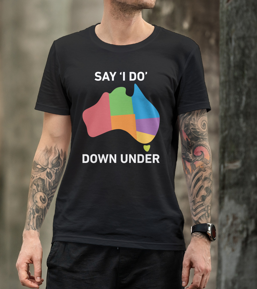 SAY 'I DO' DOWN UNDER Australia Map Multicolor Segments T-Shirt