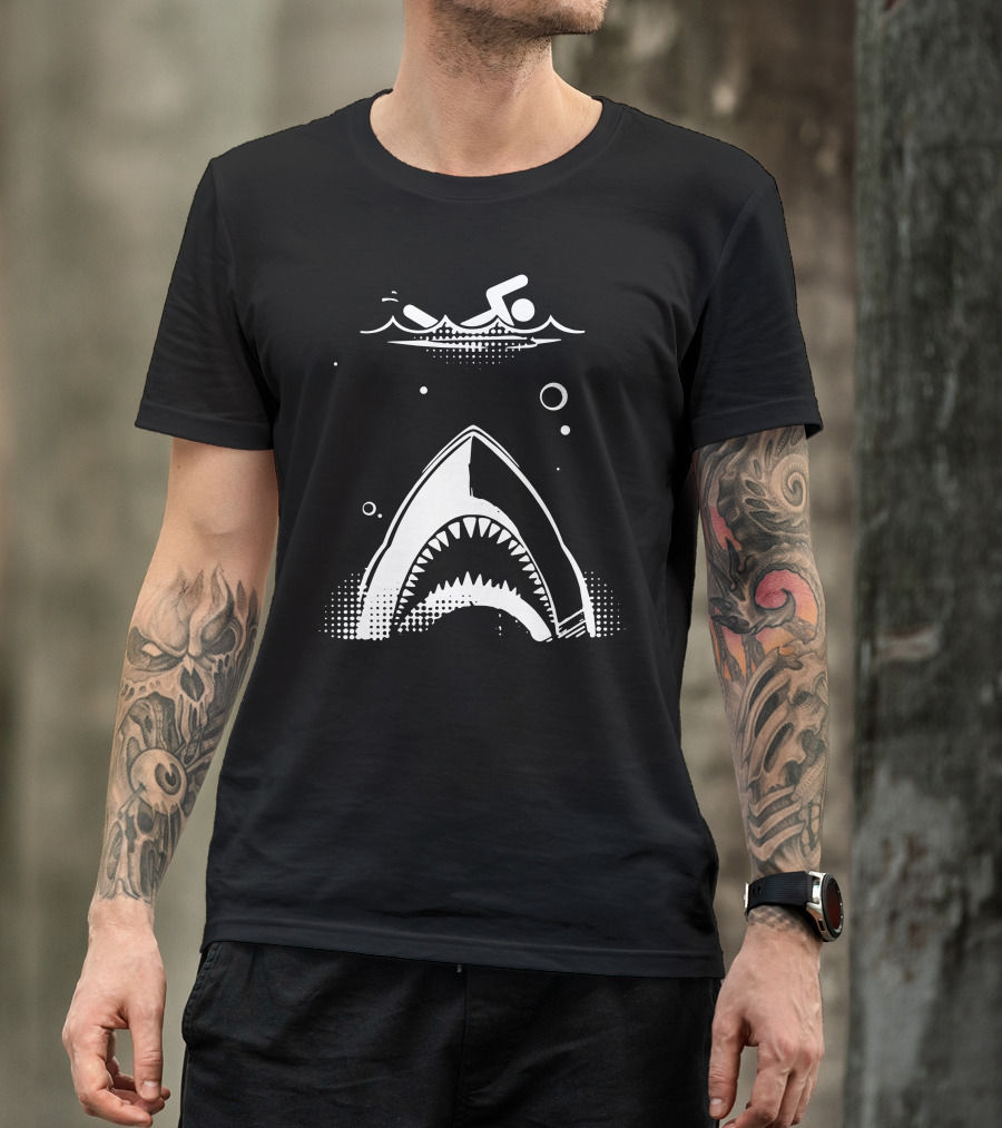 Shark Attack Swimmer Graphic Ocean Predator Encounter T-Shirt