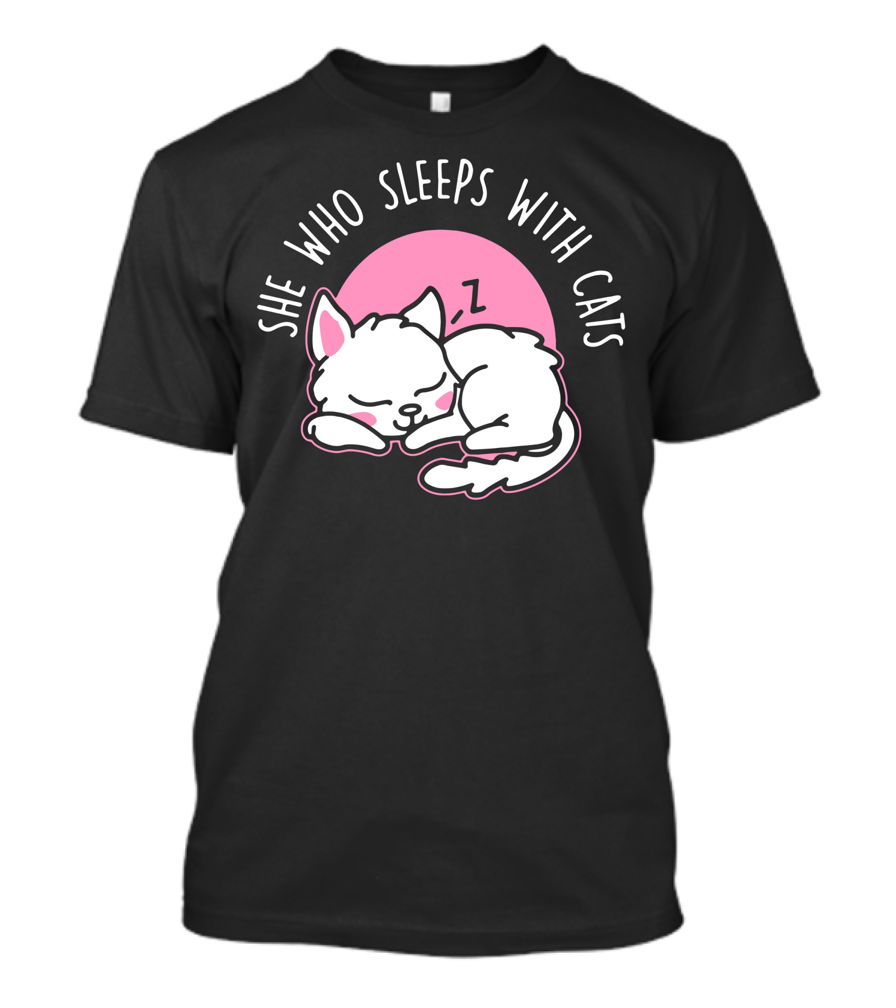 She Who Sleeps With Cats Pink Circle Sleeping Kitten T-Shirt