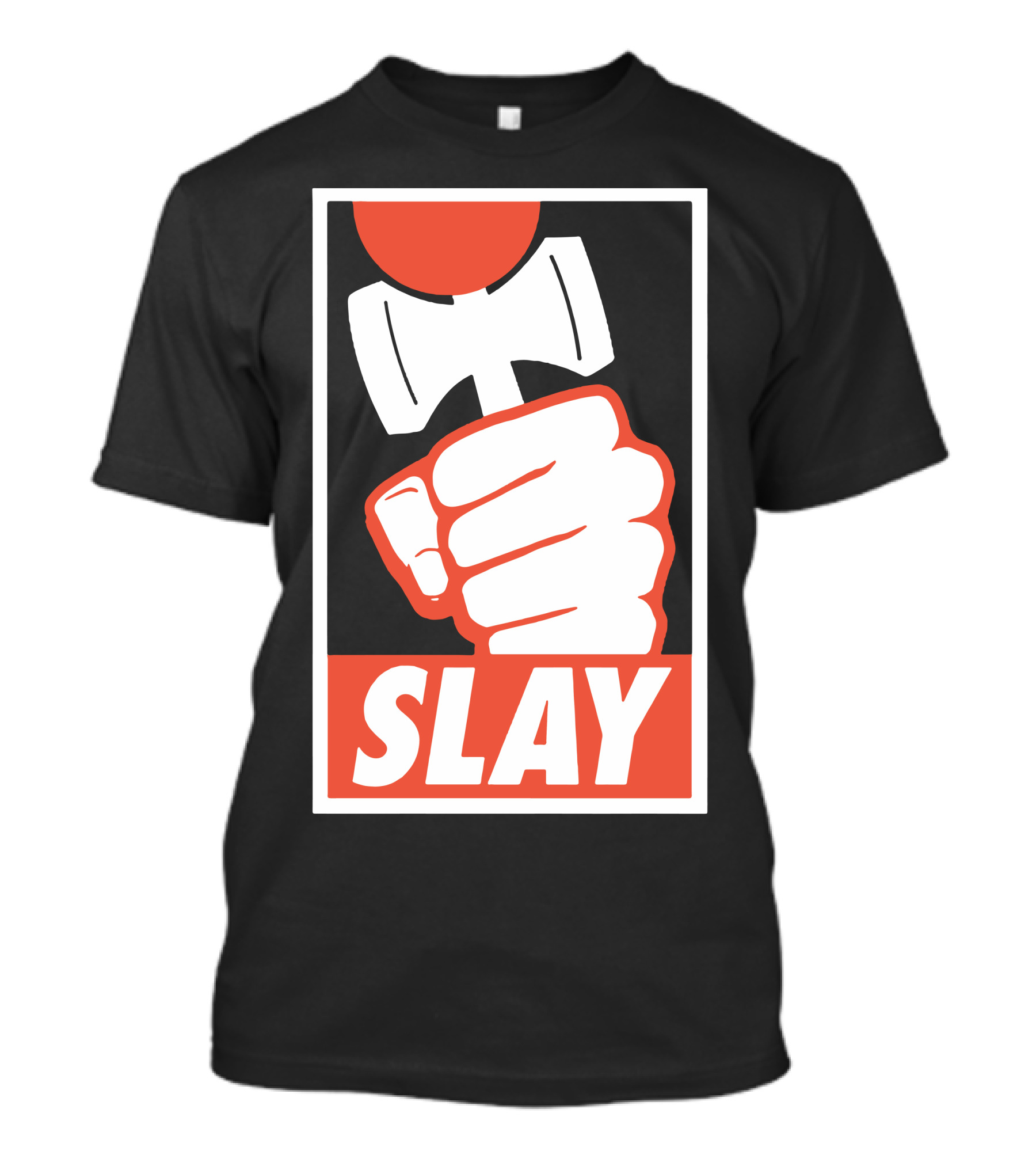 SLAY Fist Hammer Retro Badge T-Shirt