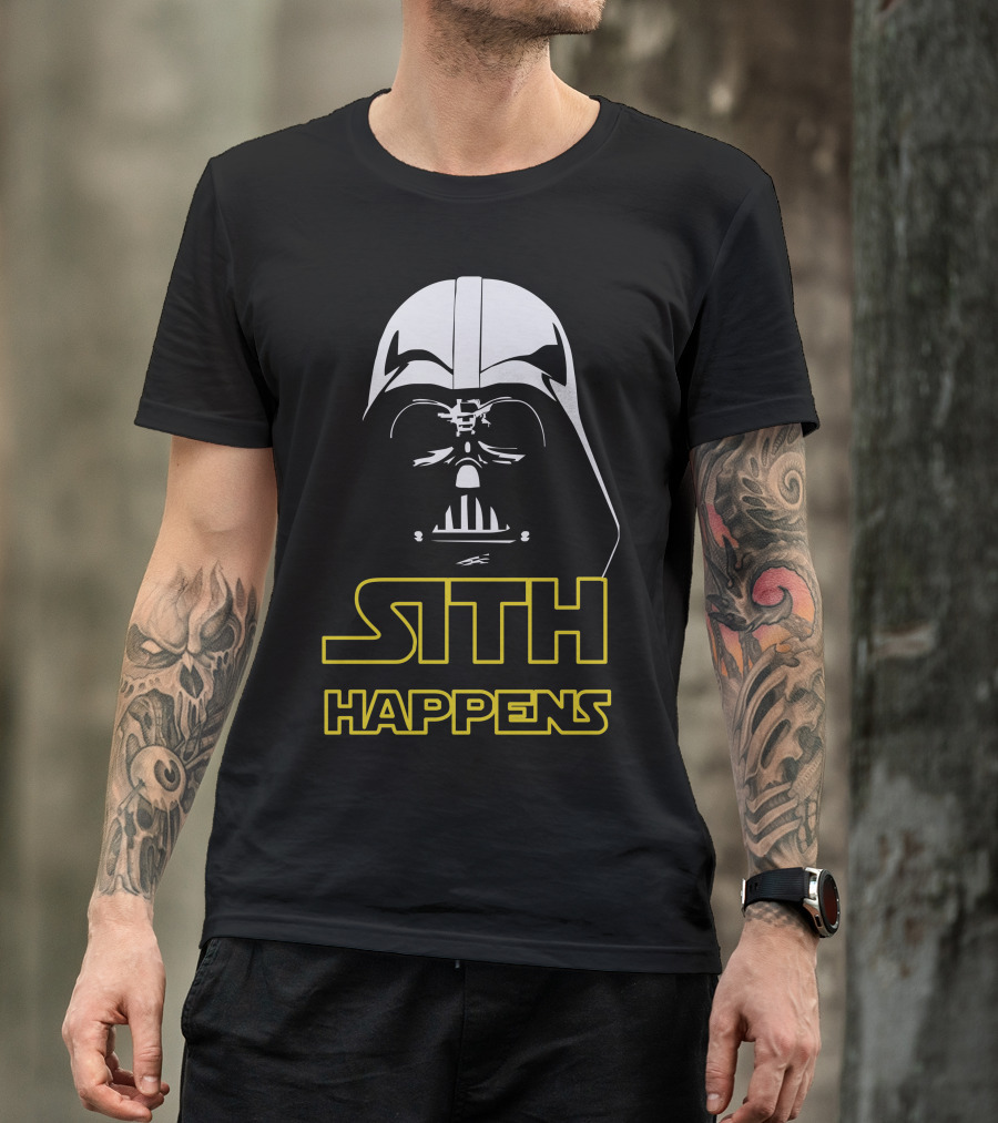 Star Wars Darth Vader Sith Happens Black Graphic Iconic Text Fandom T-Shirt