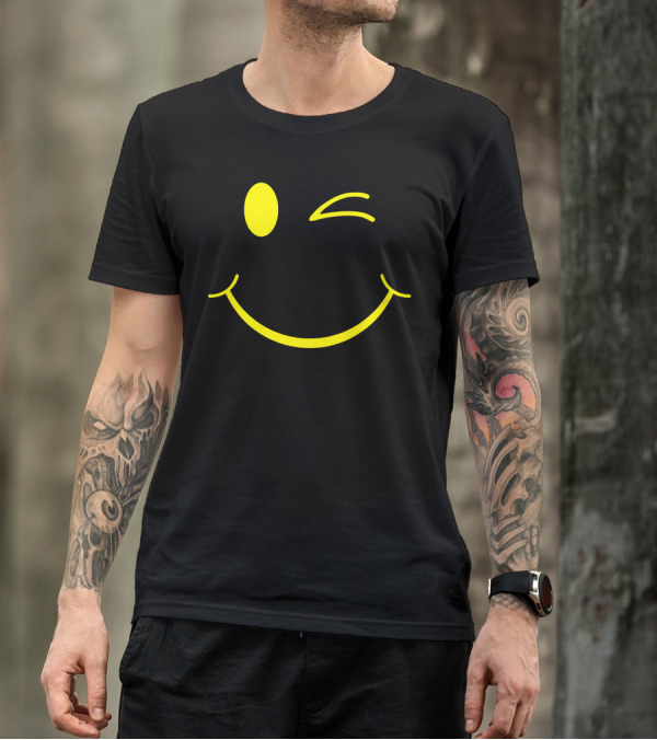 Wink Smiley Face Emoji Icon Yellow T-Shirt