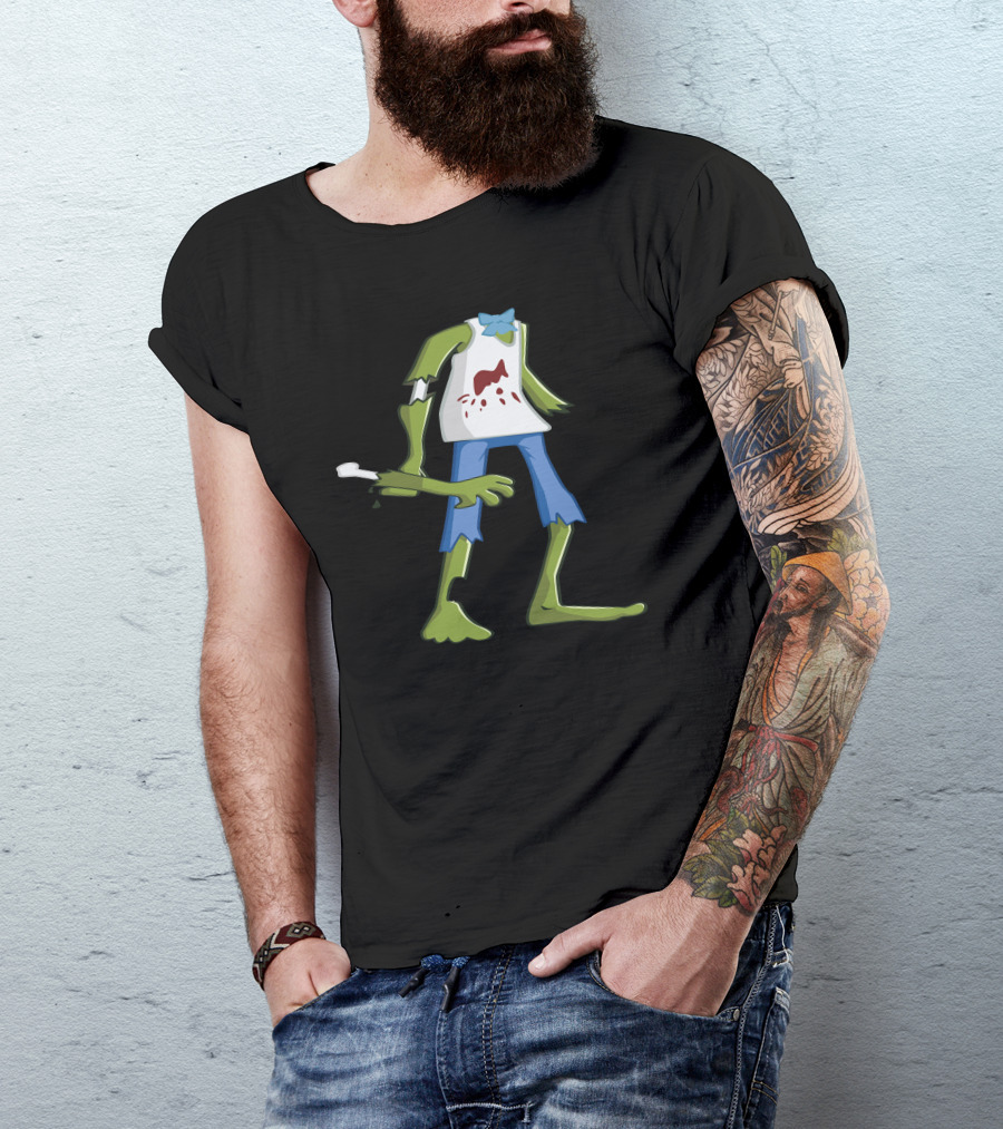 Zombie Missing Parts With Blue Bow Tie And Bloodstained T-Shirt