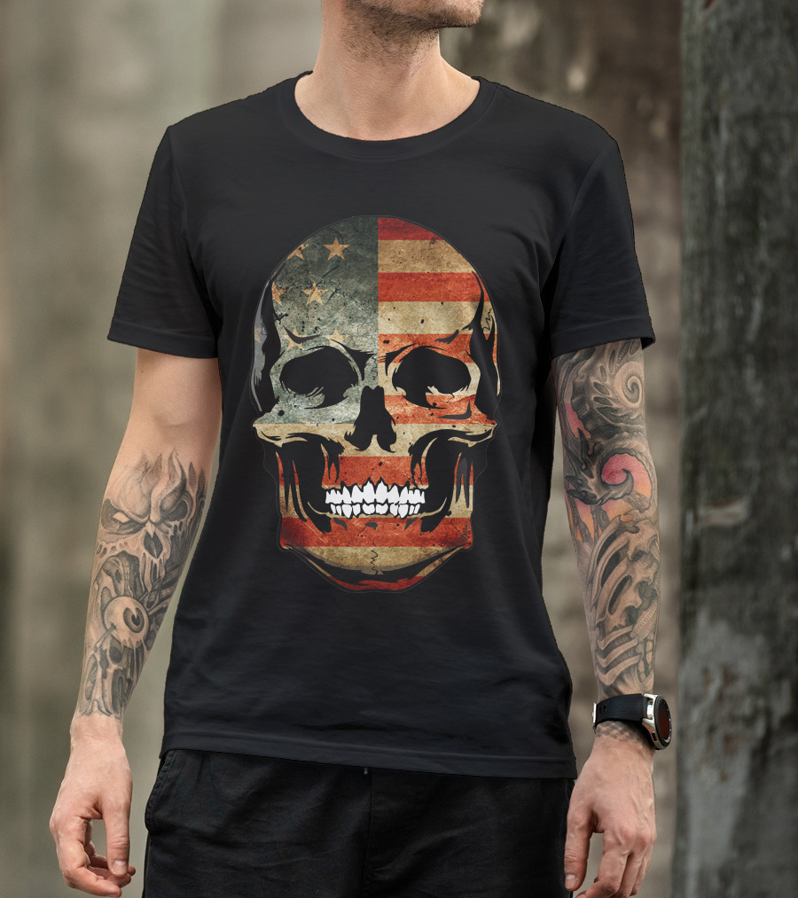 4Th July Skull American Flag USA T-Shirt