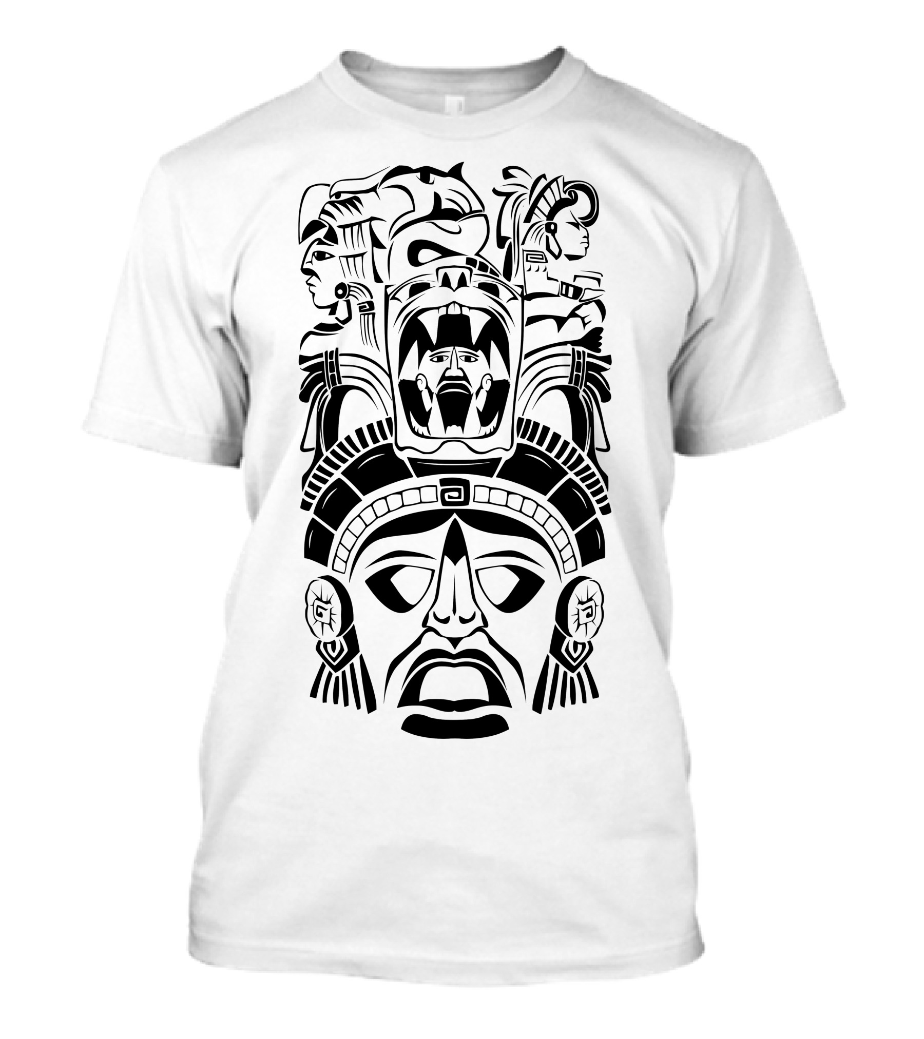 Aztec Totem Faces And Warriors T-Shirt