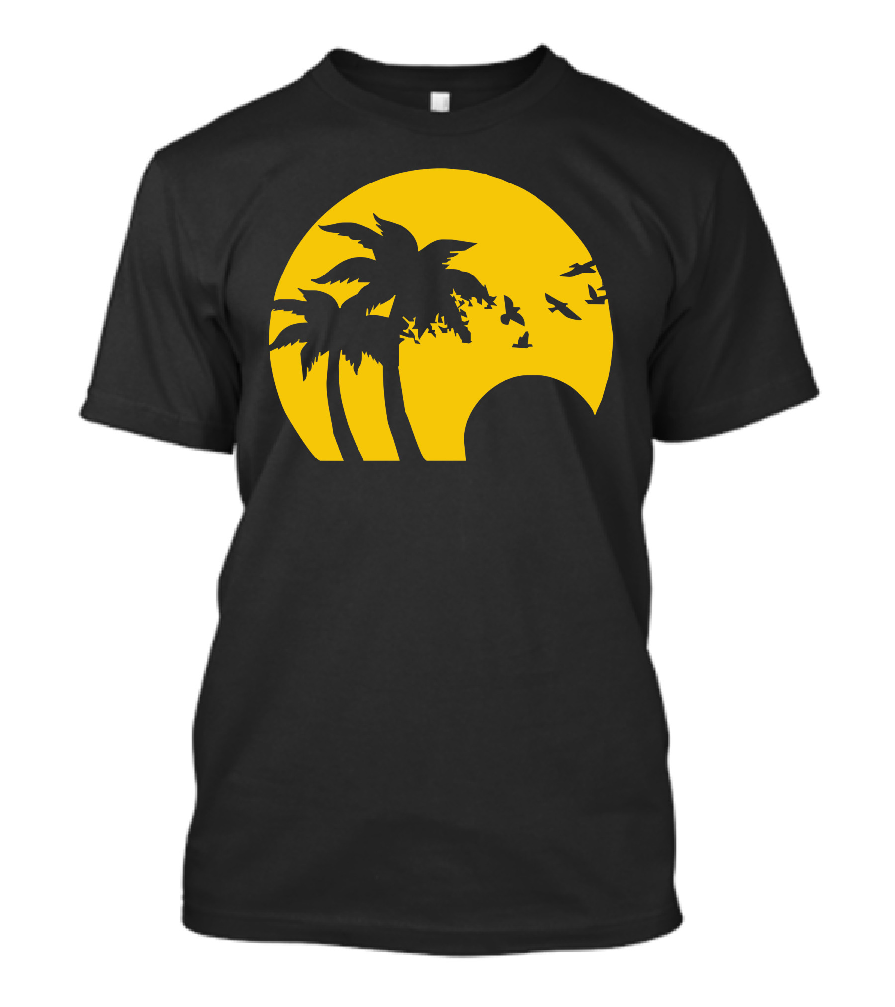 Beach Sunset With Birds And Palm Trees T-Shirt
