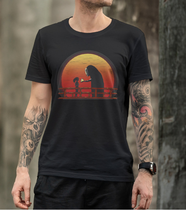 Spirited Away Chihiro And No-Face Sunset Bridge Scene T-Shirt