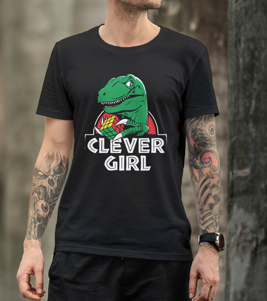 Clever Girl Dinosaur With Rubik's Cube Jurassic T-Shirt