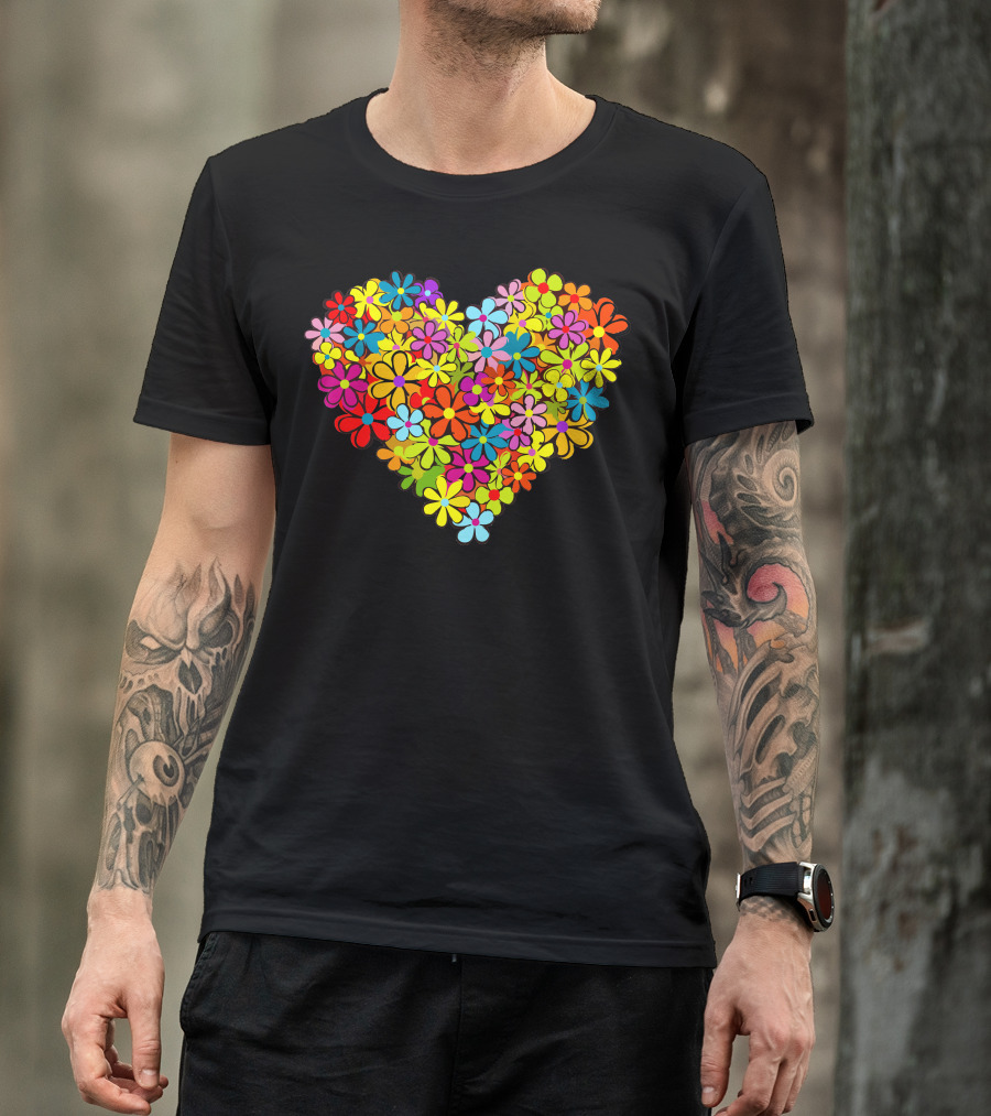 Colorful Heart Shaped Flower T-Shirt