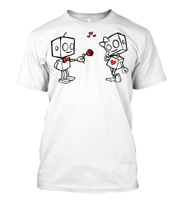 Cute Love Robots Heart And Rose Romance T-Shirt